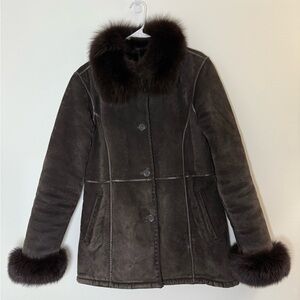 Women's Chocolate Brown Suede Fur-Trimmed Jacket